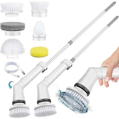 Electric Spin Scrubber, 1 Piece/2Pcs Rechargeable Electric Cleaning Brush with 6/12 Replaceable Brush Heads, Electric Rotary Scrubber Brushes with Adjustable Extension Handle, Cordless Shower Scrubber for Spring Cleaning, Tub, Toilet, Cleaning Supplies - AMP’ss