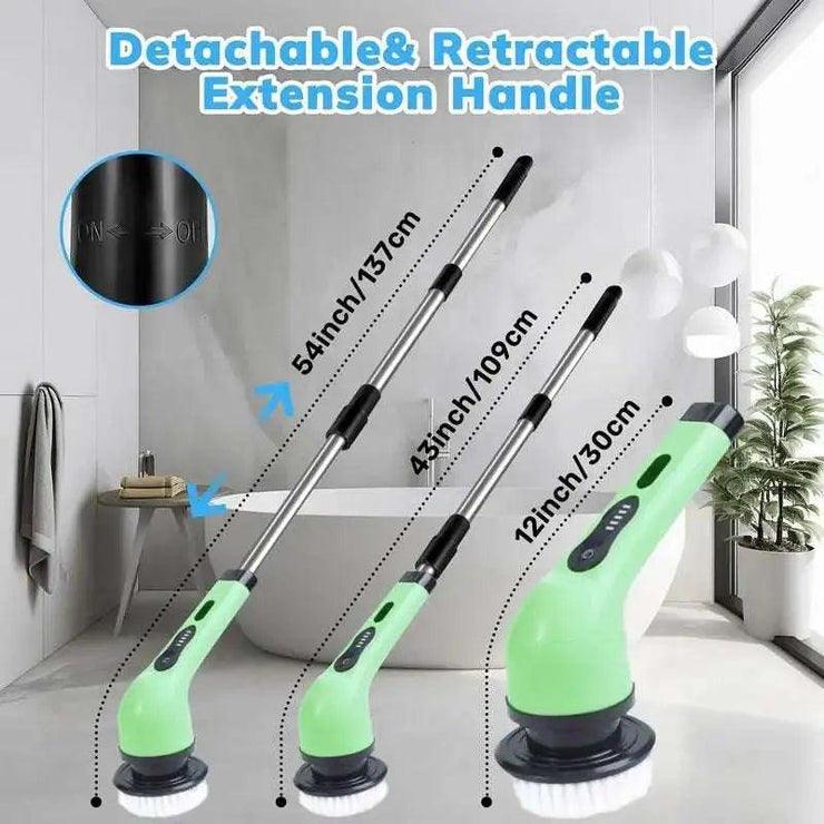 Electric Spin Scrubber, 1 Piece/2Pcs Rechargeable Electric Cleaning Brush with 6/12 Replaceable Brush Heads, Electric Rotary Scrubber Brushes with Adjustable Extension Handle, Cordless Shower Scrubber for Spring Cleaning, Tub, Toilet, Cleaning Supplies - AMP’ss