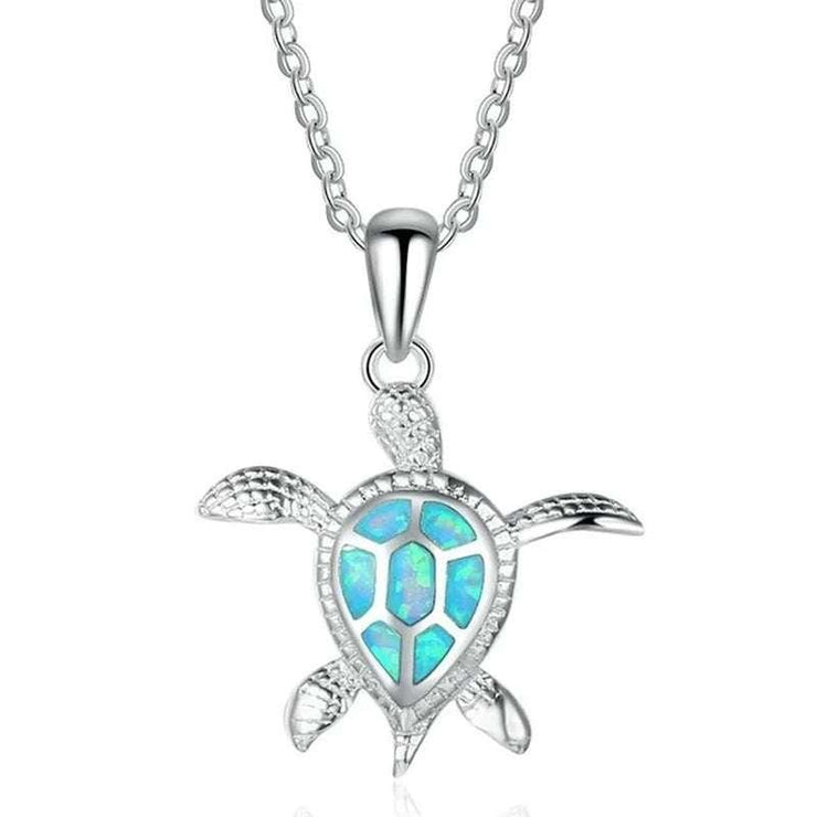 Bohemia Blue Imitation Opal Cute Turtle Animal Pendant Necklace for Women Charm Crystal Ocean Animal Necklaces Jewelry for Women