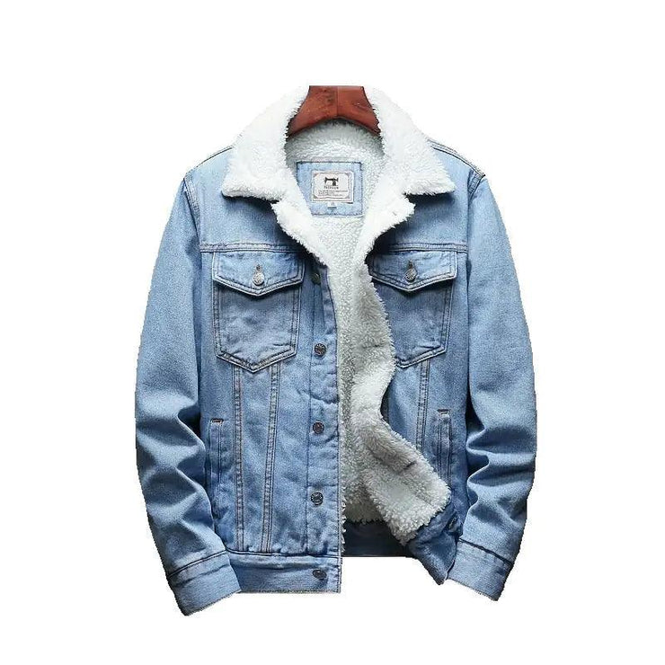 Men Light Blue Winter Jean Jackets Outerwear Warm Denim Coats New Men - AMP’ss