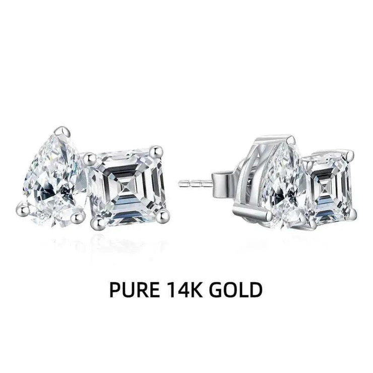 ATTAGEMS Moissanite Silver 925 Earrings Pear Asscher Shape VVS1 Stud Earring for Women 2023 Trending Wedding Gift Fine Jewelry - AMP’ss