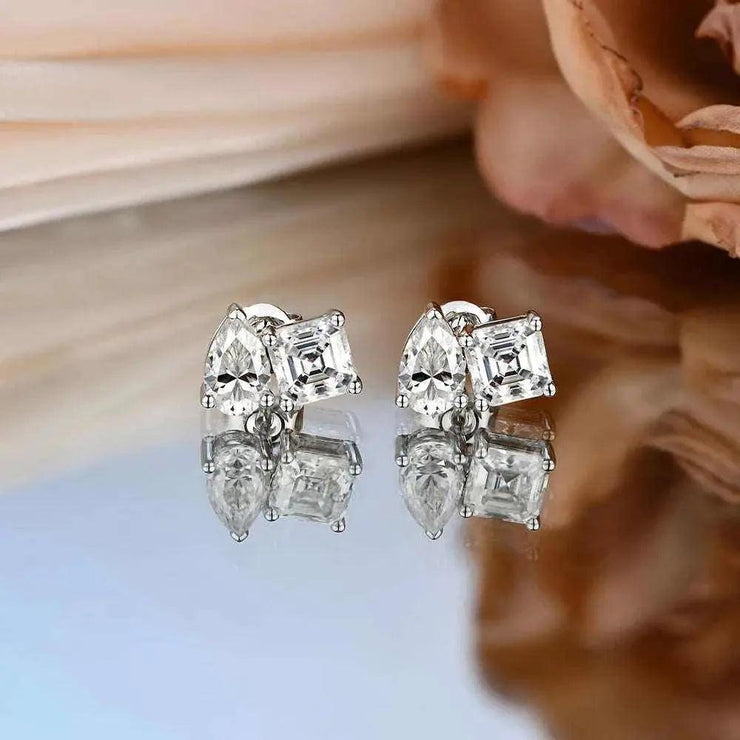 ATTAGEMS Moissanite Silver 925 Earrings Pear Asscher Shape VVS1 Stud Earring for Women 2023 Trending Wedding Gift Fine Jewelry - AMP’ss