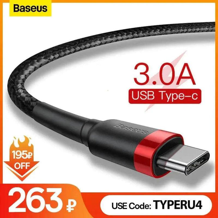 Baseus USB Type C Cable for Samsung S10 S9 Quick Charge 3.0 Cable USB C Fast Charging for Huawei P30 Xiaomi USB-C Charger Wire AMP’ss