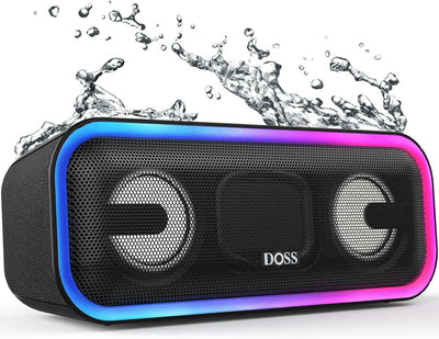 Bluetooth Speaker, Soundbox Pro+ Wireless Pairing Speaker with 24W Stereo Sound, Punchy Bass, IPX6 Waterproof, 15Hrs Playtime, Multi-Colors Lights, for Home,Outdoor-Black - AMP’ss