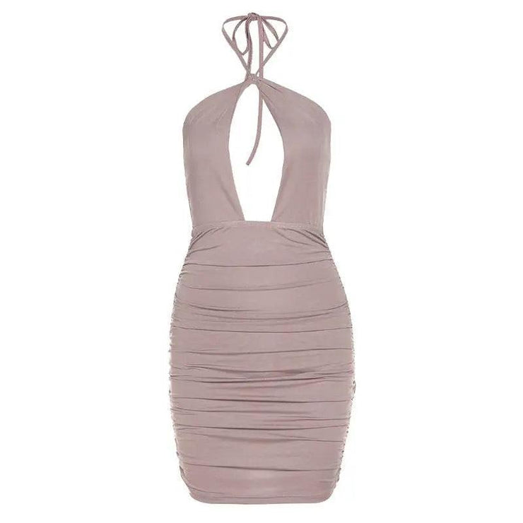 Dress Sleeveless Solid Color Folds Slim Sheath Package Hips Backless Dress - AMP’ss