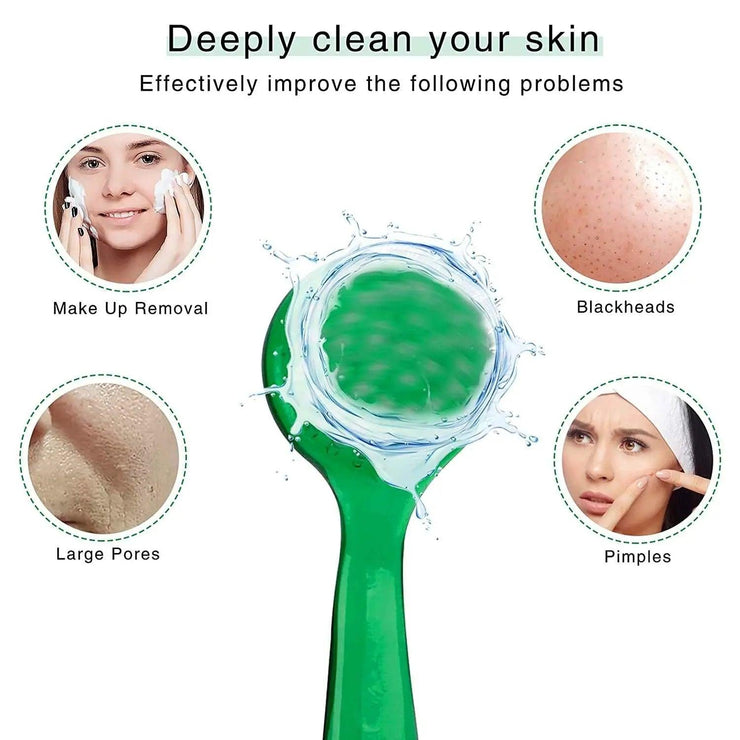 Facial Cleansing Brush 3 Pack, Ooloveminso Manual Face Brush Soft Bristle Face Scrubber Exfoliating Cleansing Brush for Face Care Makeup Skincare Removal (Pink+Blue+Green) - AMP’ss