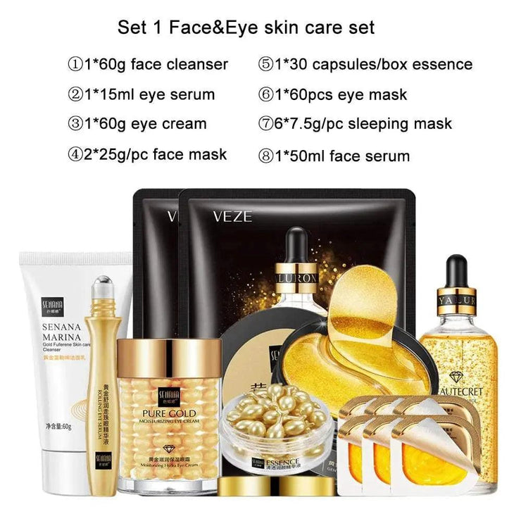 Facial Skin Care Set 24k Gold Skincare Mask Face Toner Cosmetic Women Skin Care Product Moisturizer Anti Wrinkle Skincare Kit - AMP’ss