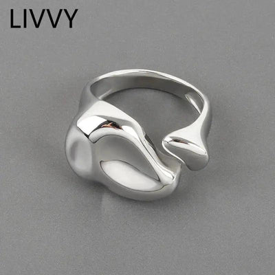 LIVVY Silver Color Irregular Width Open Ring Female  New Fashion Creative Vintage Punk Party Jewelry Gifts AMP’ss
