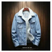 Men Light Blue Winter Jean Jackets Outerwear Warm Denim Coats New Men AMP’ss