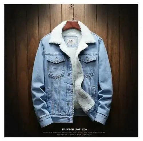 Men Light Blue Winter Jean Jackets Outerwear Warm Denim Coats New Men AMP’ss