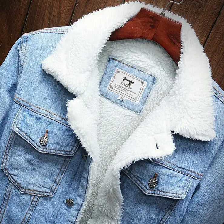 Men Light Blue Winter Jean Jackets Outerwear Warm Denim Coats New Men - AMP’ss