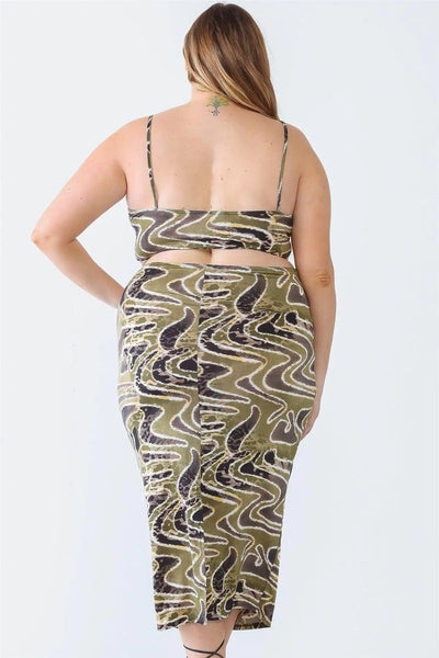 Olive Plus Size Printed Bow Cut-Out Sleeveless Midi Dress AMP’ss