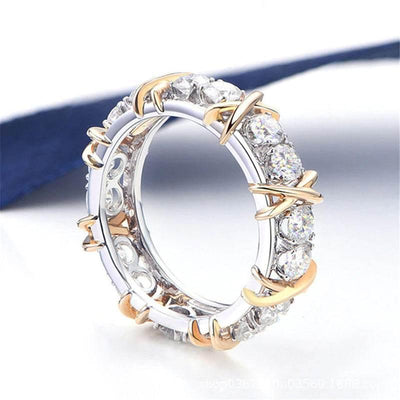 Bicolor XO Zircon Ring Platinum Band Ring for Women Girl Promise Ring Zircon Jewelry