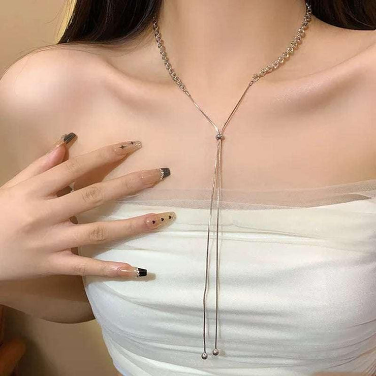 Fashion Adjustable Tassel Pearl Chain Necklace for Women 2023 Trend Rhinestone Butterfly Necklace Wedding Jewelry Birthday Gifts