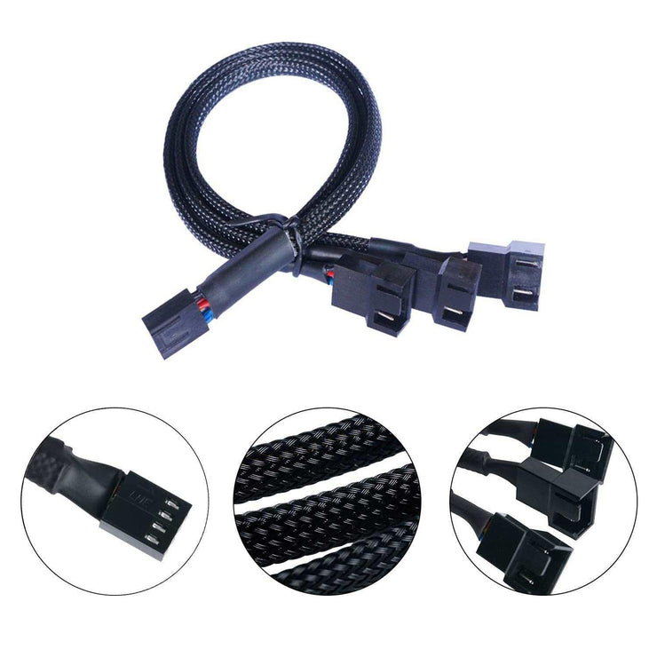 Endlesss PWM Fan Splitter Cable 4 Pin Black Sleeved Case Fan Splitter Cable 1 to 3 Converter Braided Y Splitter Computer PC Fan Extension Power Cable 10.5 Inches (4 Pack)