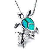 Bohemia Blue Imitation Opal Cute Turtle Animal Pendant Necklace for Women Charm Crystal Ocean Animal Necklaces Jewelry for Women